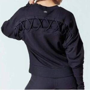 Alo yoga  Hook Up lace up long sleeve pullover sweatshirt black size medium